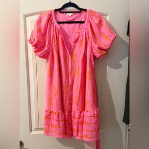Pink and Orange Puff Sleeve Dress